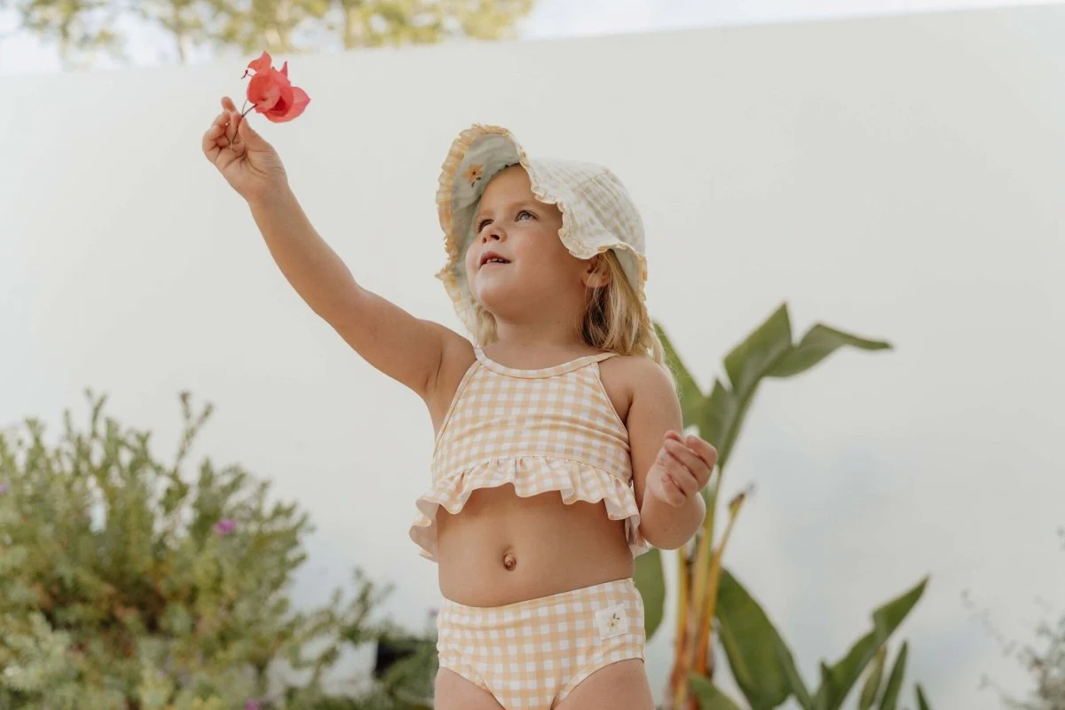 Little Dutch Zonnehoedje Baby Reversible Sea Green/Sunshine Checks - Image 5