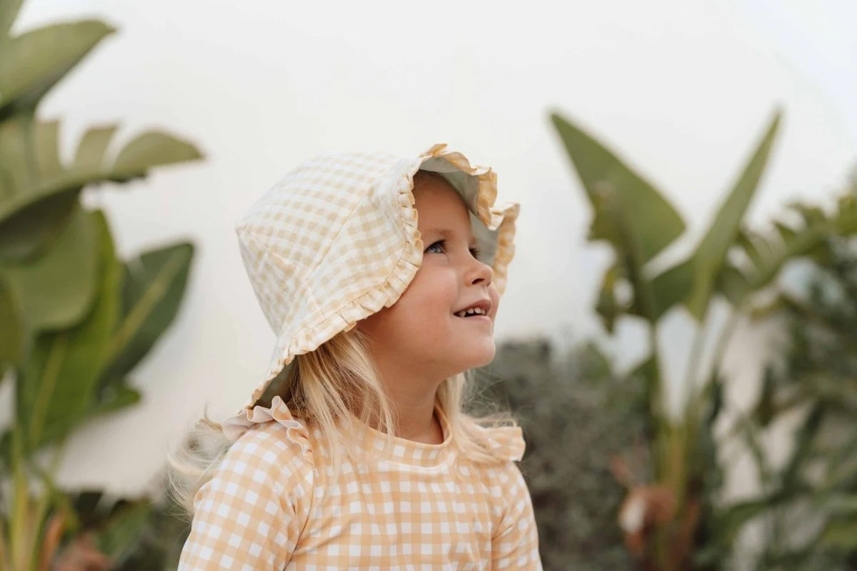 Little Dutch Zonnehoedje Baby Reversible Sea Green/Sunshine Checks - Image 8