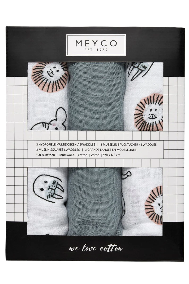Meyco Hydrofiele Doek 3St Animal/ Stone Green/Animal - Image 4